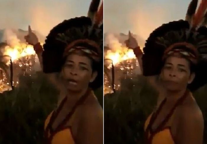 Wanita asli Pataxo menangis karena Amazon terus terbakar di belakangnya