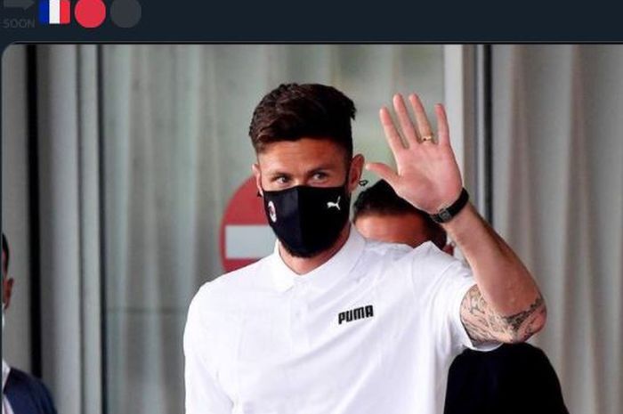 Olivier Giroud tiba di Milano, 15 Juli 2021, jelang kepindahannya ke AC Milan.