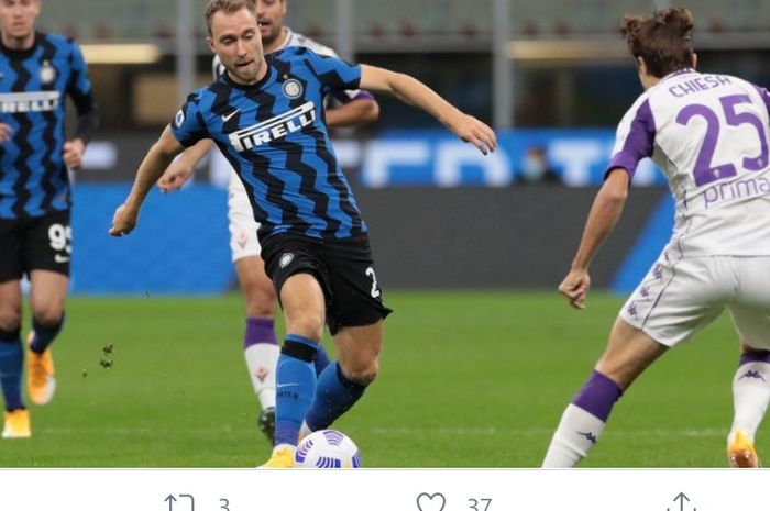 Christian Eriksen dalam laga Inter Milan kontra Fiorentina di Liga Italia, Sabtu (26/9/2020) di Giuseppe Meazza.