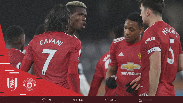 Para pemain Manchester United merayakan gol Paul Pogba di laga melawan Fulham