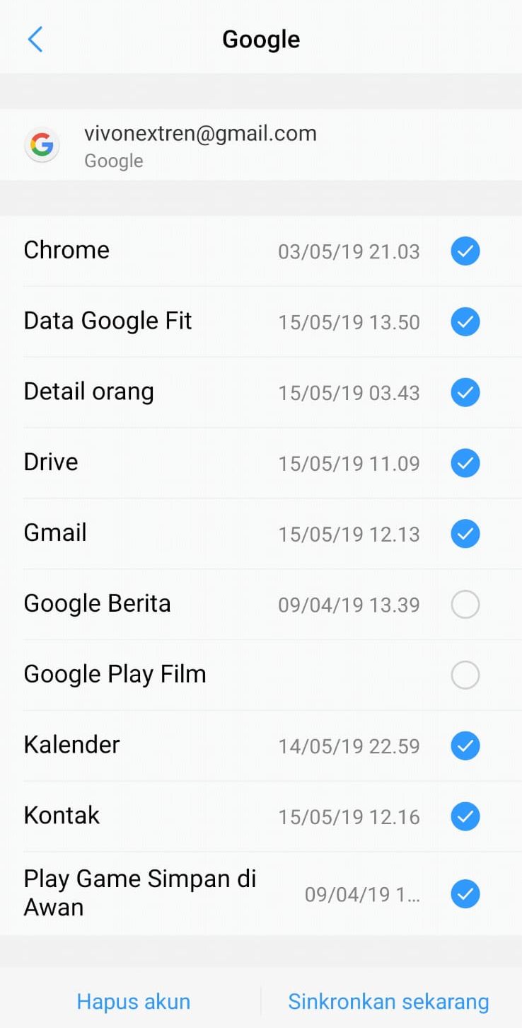 Menghapus akun Gmail di hape