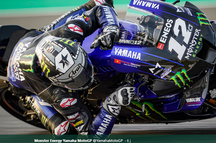 Pembalap Monster Energy Yamaha,  Maverick Vinales, saat beraksi di Sirkuit Losail, pada tes pramusim MotoGP 2020, Senin (24/2/2020). 