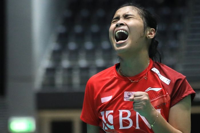 Pebulu tangkis tunggal putri Indonesia, Gregoria Mariska Tunjung, pada babak semifinal Australian Open 2022 di Quay Centre, Sydney, Australia, Sabtu (19/11/2022).