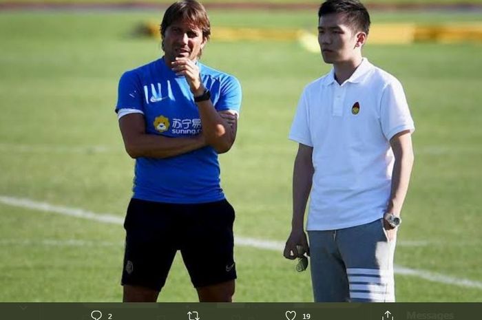 Pelatih Inter Milan Antonio Conte bersama presiden klub, Steven Zhang.