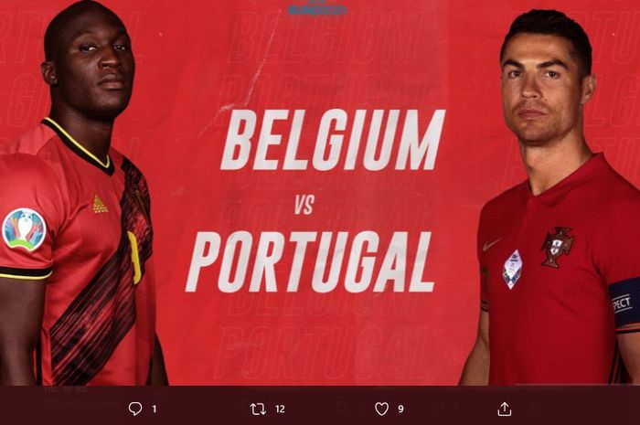 Laga Timnas Belgia vs Portugal dalam babak 16 besar EURO 2020 pada Minggu (27/6/2021) atau Senin pukul 02.00 WIB dini hari.
