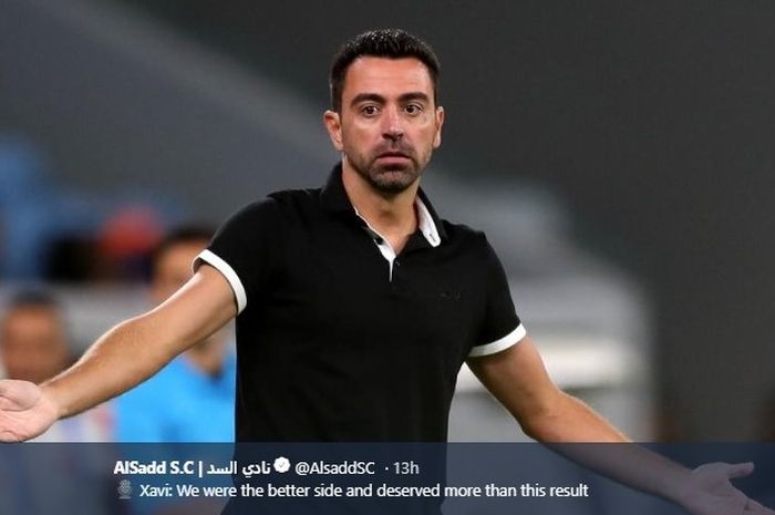 Pelatih Al Sadd, Xavi Hernandez, dalam laga kontra Al Duhail pada Selasa (6/8/2019).