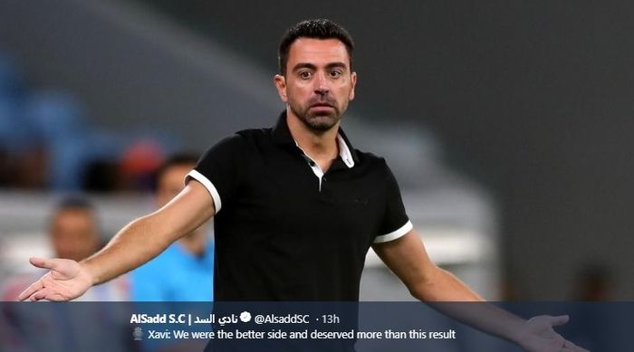 Pelatih Al Sadd, Xavi Hernandez, dalam laga kontraAl Duhail pada Selasa (6/8/2019).