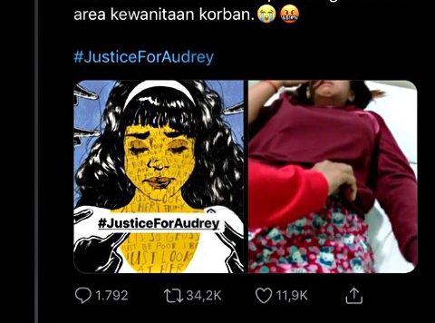 Tagar #JusticeForAudrey viral di media sosial.