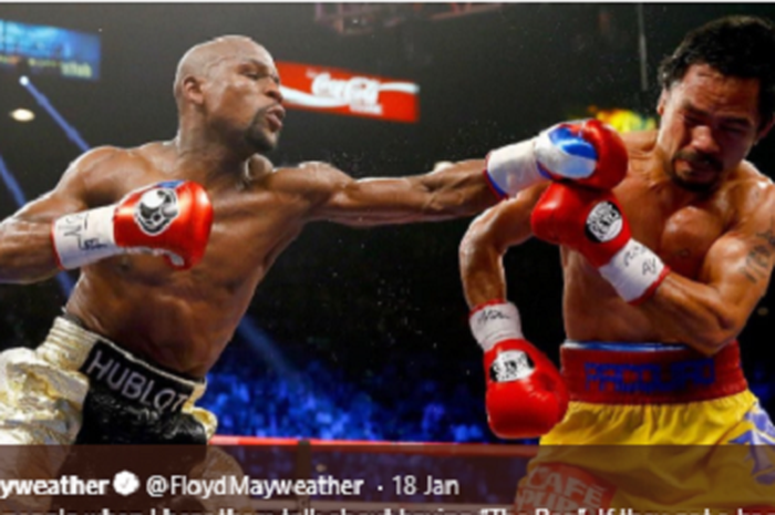 Floyd Mayweather bertanding dengan Manny Pacquiao. 