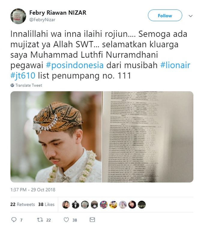 Luthfi, salah satu korban jatuhnya pesawat Lion Air