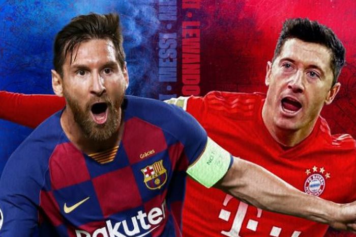 Megabintang Barcelona, Lionel Messi, dan striker Bayern Muenchen, Robert Lewandowski.
