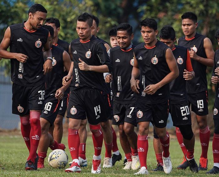 Pemain Persija dalam latihan jelang laga melawan Barito Putera, Sabtu (21/9/2019) 