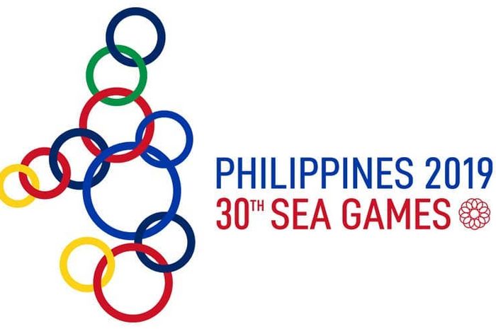 Logo Kontingen Indonesia (pojok kanan atas) dan logo SEA Games Filipina 2019 