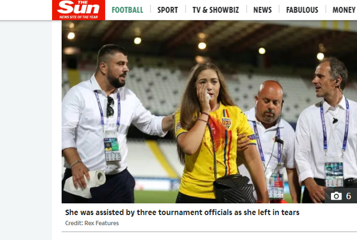 Tangkapan layar berita The Sun perihal kericuhan di Piala Eropa U-21 2019
