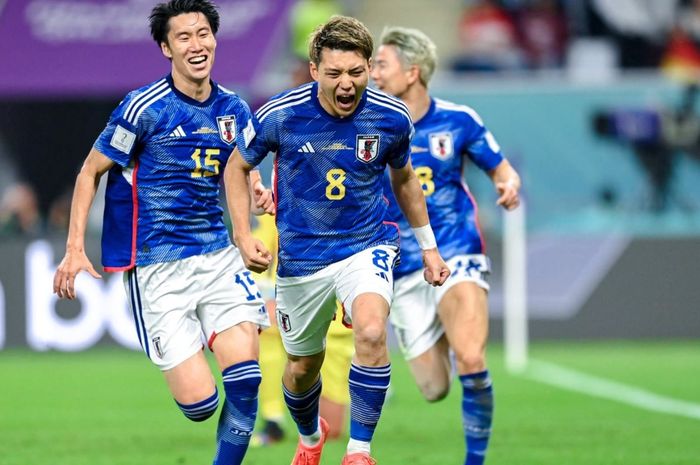 Euforia pemain Timnas Jepang usai berhasil menjebol gawang Jerman.