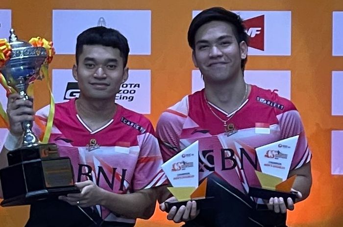 Pasangan ganda putra Indonesia, Leo Rolly Carnando/Daniel Marthin, saat menjadi juara di ajang Thailand Masters 2023.