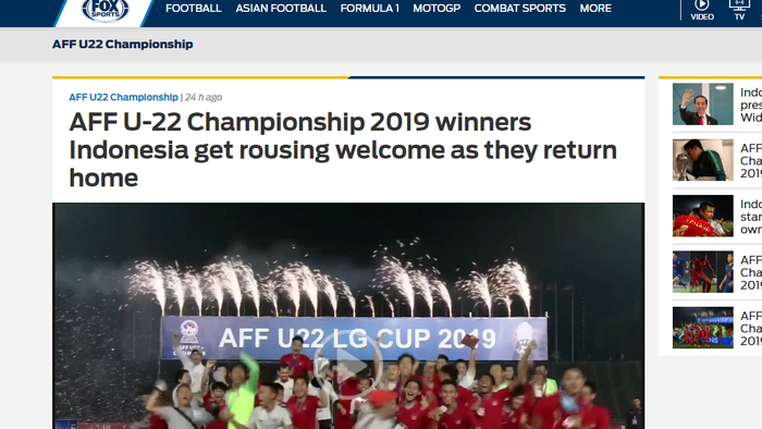 Pemberitaan Fox Sport Asia soal Timnas U-22 Indonesia