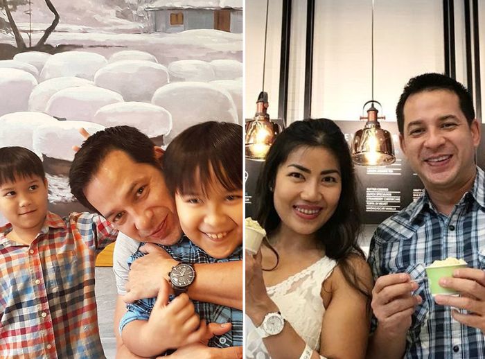 Ari bersama kedua anaknya (kiri) dan sang istri tercinta, Inge (kanan)