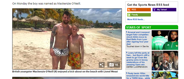 Tangkapan layar dari berita Lionel Messi bersama bocah berusia 11 tahun