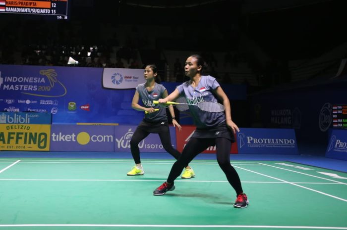 Ganda putri Indonesia, Della Destiara Haris/Rizki Amelia Pradipta pada laga final Indonesia Masters 2019, Minggu (6/10/2019)