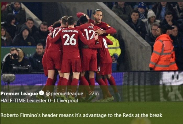 Liverpool merayakan kemenangan 4-0 di kandang Leicester City, King Power Stadium, Kamis (26/12/2019).
