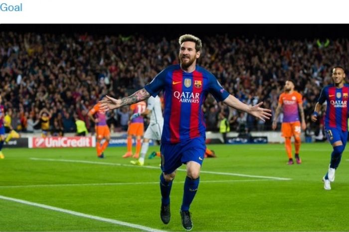 Aksi Lionel Messi saat membantu Barcelona mengalahkan Manchester City 4-0 pada Liga Champions 2016-2017.