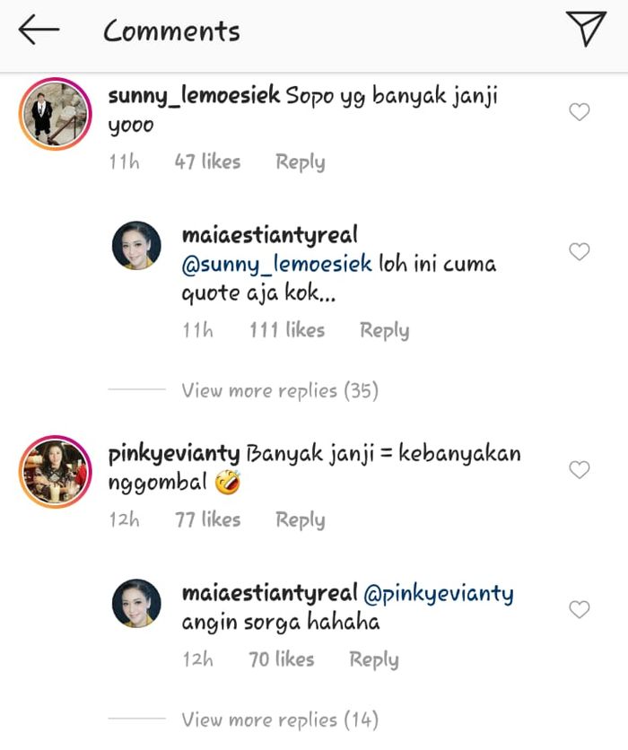 Komentar untuk unggahan Maia Estianty 