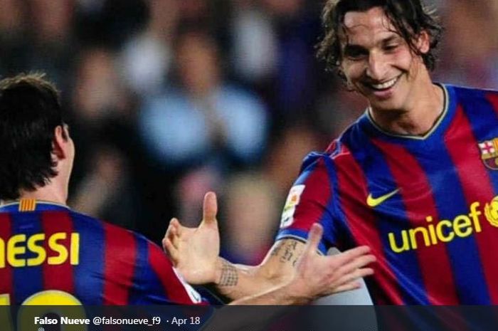 Zlatan Ibrahimovic dan Lionel Messi saat membela Barcelona.