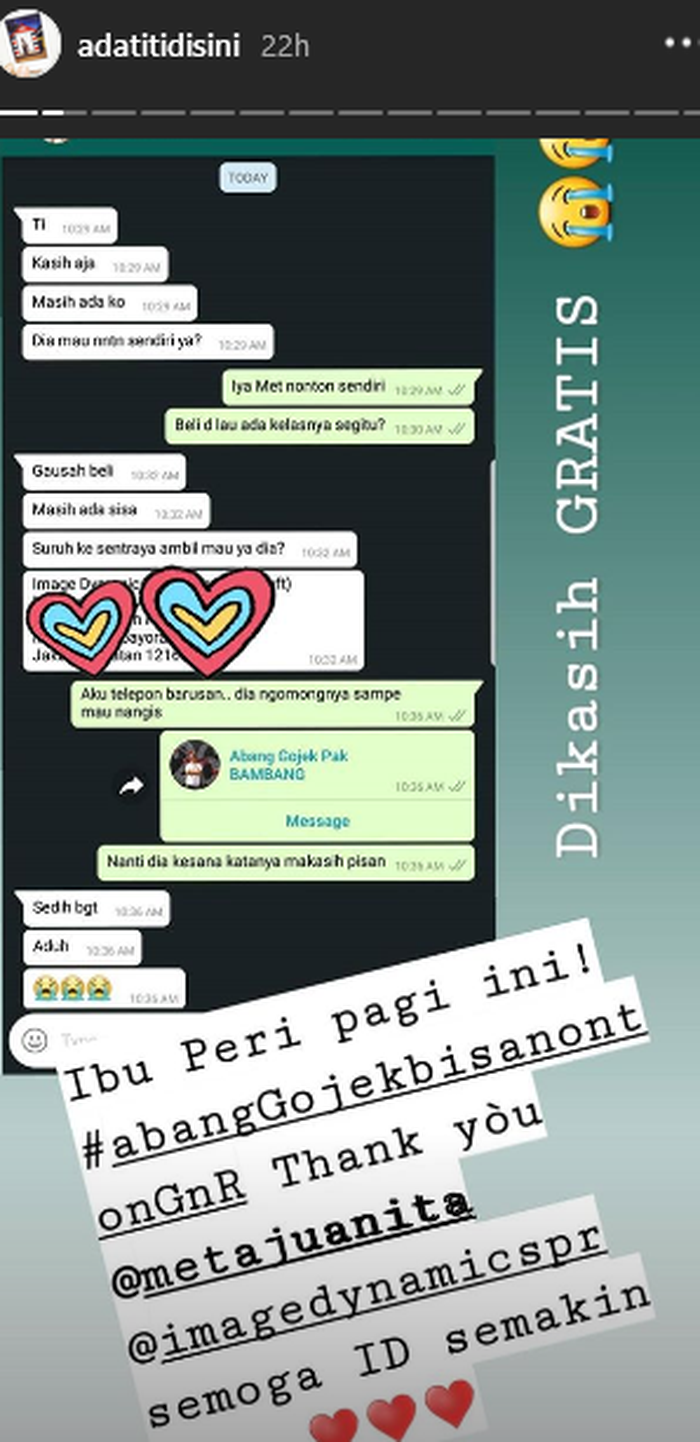Unggahan instastory Titi pada pukul 09.53.