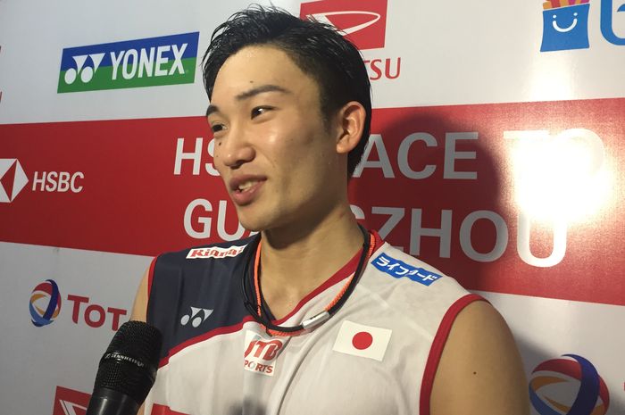 Pebulu tangkis tunggal putra Jepang, Kento Momota, bertemu wartawan usai laga semifinal Indonesia Masters.