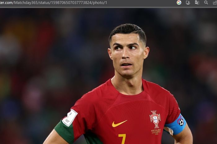 Kapten sekaligus megabintang timnas Portugal, Cristiano Ronaldo, dalam sebuah laga Piala Dunia 2022.