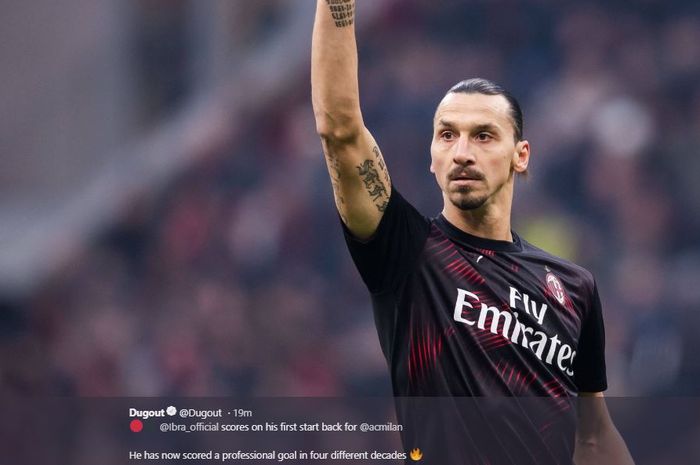 Zlatan Ibrahimovic mencetak gol pertama untuk AC Milan pada laga lawan Cagliari, Sabtu (11/1/2020).