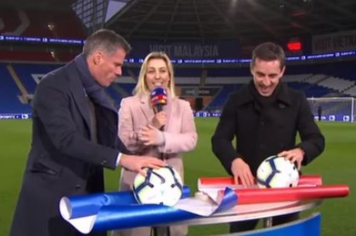 Dua legenda klub Liga Inggris, Jamie Carragher (Liverpool) dan Gary Neville (Manchester United) dalam sebuah acara milik Sky Sports.