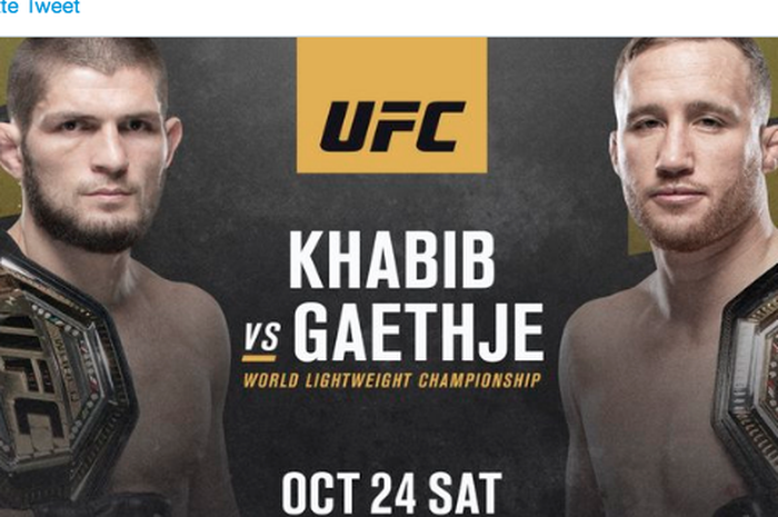 Khabib Nurmagomedov vs Justin Gaethje di UFC 254 pada 24 Oktober 2020.
