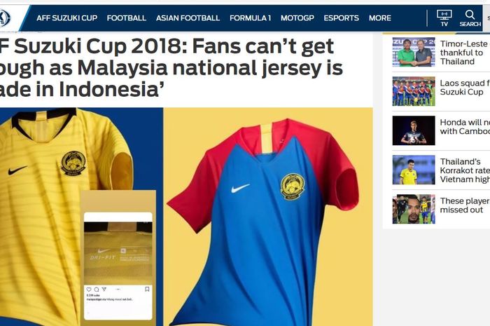 Pemberitaan media asing soal jersey Timnas Malaysa buatan Indonesia