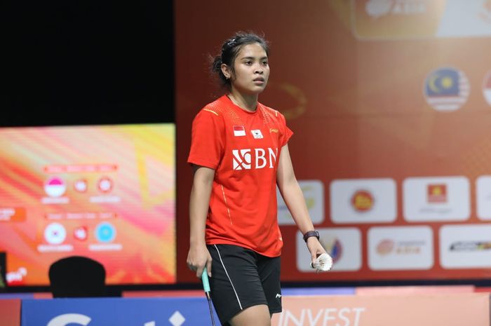 Tunggal putri Indonesia, Gregoria Mariska Tunjung saat berlaga di Kejuaraan Beregu Asia 2022.