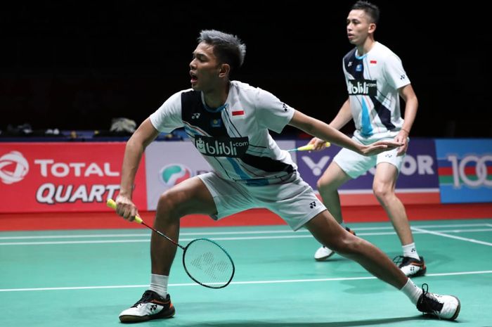 Ganda putra Indonesia, Fajar Alfian/Muhammad Rian Ardianto, tampil pada semifinal Malaysia Masters 2020 di Axiata Arena, Kuala Lumpur, Sabtu (11/1/2020)