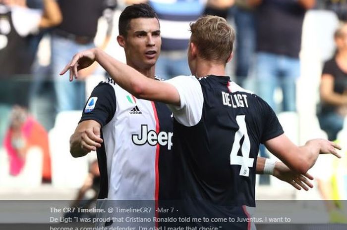 Megabintang Juventus, Cristiano Ronaldo (Kiri) saat melakukan perayaan gol bersama Matthijs de Ligt.