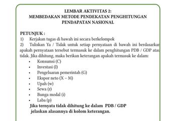 Jawab Soal Lembar Aktivitas 2: Membedakan Metode Pendekatan Perhitungan Pendapatan Nasional, Materi Ekonomi Kelas XI Kurikulum Merdeka
