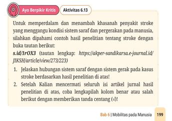 Jawab Soal Aktivitas 6.13 tentang Hasil Penelitian Stroke, Materi Biologi Kelas XI Kurikulum Merdeka