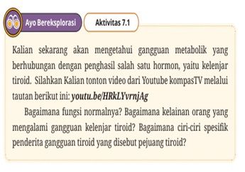 Jawab Soal Aktivitas 7.1 tentang Gangguan Kelenjar Tiroid, Materi Biologi Kelas XI Kurikulum Merdeka