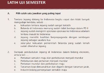 Jawab Soal Latih Uji Semester A. Pilihan Ganda, Sejarah Kelas XI