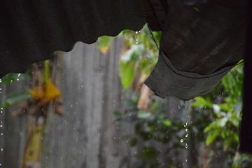 Saat hujan, air berjatuhan ke bumi.