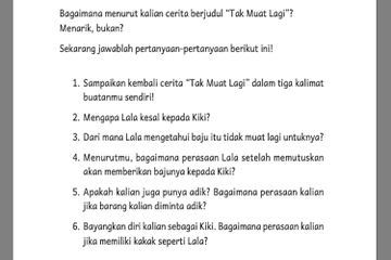 Daftar pertanyaan berdasarkan teks cerita Tak Muat Lagi.