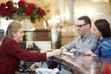 Pada buku Bahasa Inggris kelas XI Chapter 1 halaman 17, ada tugas membuat contoh percakapan di hotel antara a concierge and a customer atau pramutamu dan pelanggan.