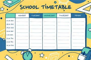 Terdapat soal seputar our own schedule pada buku Bahasa Inggris kelas VII, Chapter 3 halaman 57, pada materi 'What time is it?'.