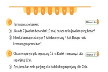 Soal tentang rasio dan diagram dalam buku matematika kelas V.