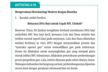 Jawab Soal Aktivitas 4.19 Mengevaluasi Bioteknologi Modern dengan Bioetika, Materi Biologi Kelas XII Kurikulum Merdeka