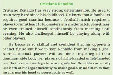 (tangkapan layar) Teks 'Cristiano Ronaldo' menceritakan tentang Cristiano Ronaldo memiliki tekad yang sangat kuat. 