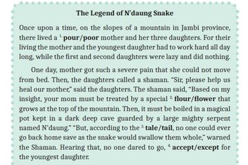 (tangkapan layar)Teks 'The Legend of N&rsquo;daung Snake' pada buku Bahasa Inggris Tingkat Lanjut kelas XI termasuk teks legenda.